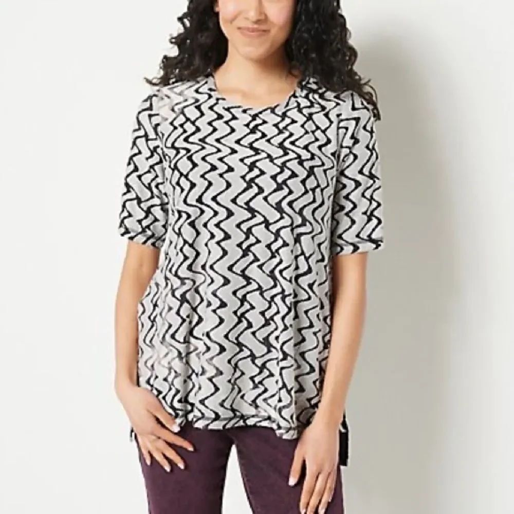 LOGO by Lori Goldstein Knit Jacquard Hi-Low Hem Top